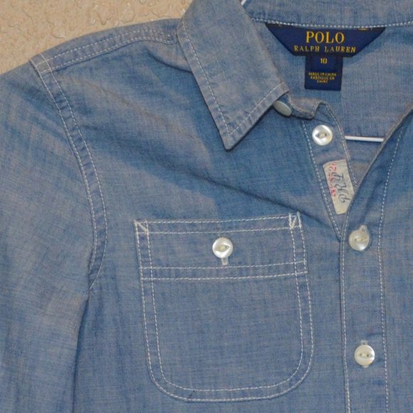 Sz 10 Girls Polo Ralph Lauren Chambray Western Boho Shirt Dress - Picture 3 of 10